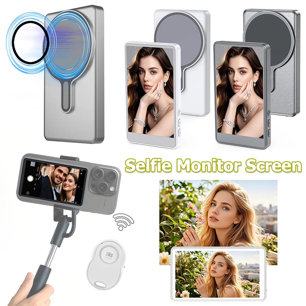 Magnetic Phone Vlog Selfie Monitor Screen Back Camera Monitor Phone Vlog Selfie Screen for Android iPhone Cellphone Accessory
