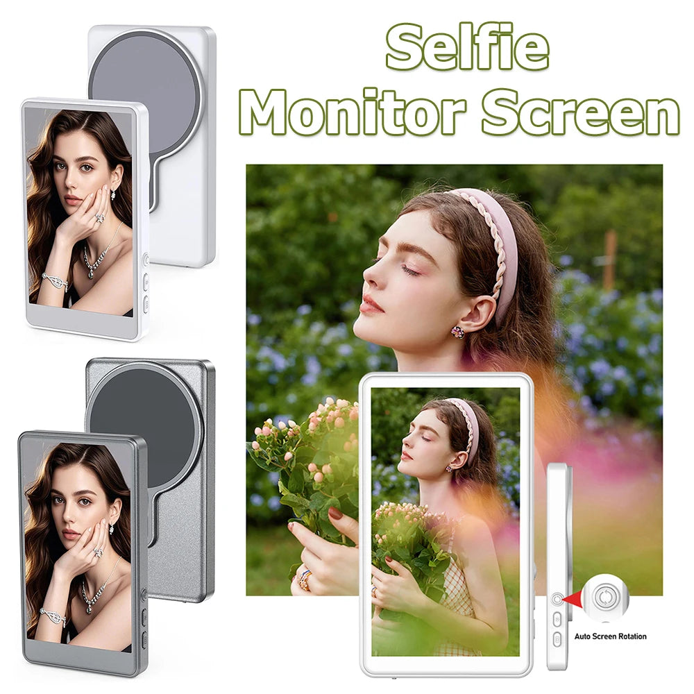 Magnetic Phone Vlog Selfie Monitor Screen Back Camera Monitor Phone Vlog Selfie Screen for Android iPhone Cellphone Accessory